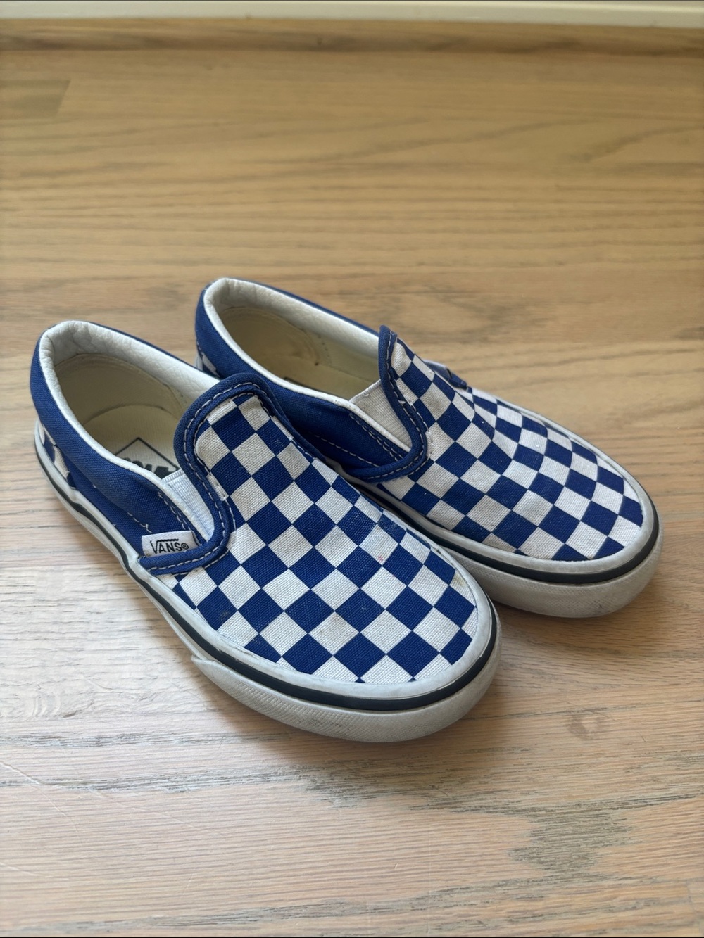 Vans Kids Slip-On Checkerboard Sneakers - Blue/White, size 11